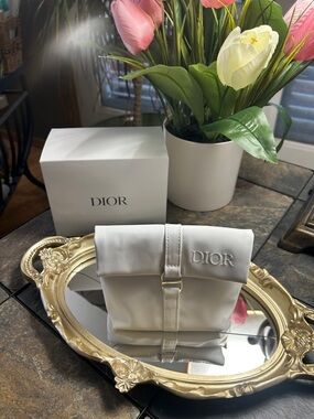 Dior Whilte Fold-Top Pouch with Embossed Logo